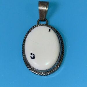 Navajo white larimar & sterling silver large pendant Milton Lee signed cabochon